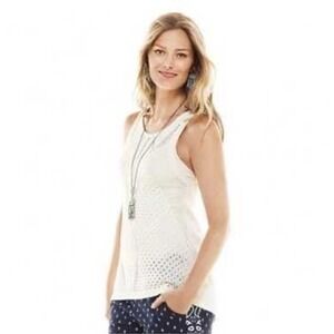 Cabi White‎ Knit Tennis Tank Top Sweater Medium Sleeveless Layer Crochet Casual